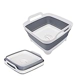Goderewild 2.4 Gal(9L) Collapsible Dish Basin with Drain Plug, Space Saving Outdoor Multiuse Foldable Sink Tub, Dishpan, Kitchen Storage Tray for Camping, Vegetable Washing, RV (Gray)
