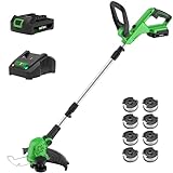 SOYUS Weed Wacker Cordless, 12 Inch String Trimmer Battery Powered with Battery and Charger, Lightweight Edger Trimmer with 8 Pcs Replace Spool Trimmer Lines