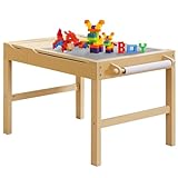 cuoote Kids Activity Table, 2 in 1 Art Table for Kids Ages 3-8, Activity Table with Paper Roll Holder, Double-Sided Table Top, Large Storage Space (Natural)