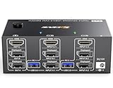 ​KVM Switch 3 Monitors 2 Computers 8K@60Hz 4K@144Hz, HDMI+2 Displayport KVM Switch Triple Monitor for 2 Computer Share 3 Monitor and 4 USB3.0 Port Keyboard Mouse,Wired Remote and 5 Cables Included