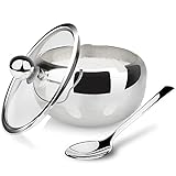 Stainless Steel Sugar Bowl with Lid and Spoon, 10 oz Sugar Container with Spoon, Sugar Dispenser Bowl for Coffee, Small Condiment Container for Salt, Spices, Ideal Gift for Thanksgiving Christmas