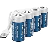 TOPUSSE 4 Pack Rechargeable Lithium C Cell Batteries with USB-C Charging Cable, 1.5v LR14 C Size Battery for Flashlight