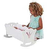 KidKraft KidKraft Wooden White Lil' Doll Rocking Cradle with Pink Butterfly Pad, Blanket and Pillow for 18-Inch Baby Dolls, Gift for Ages 3+