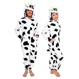 Slim Fit Adult Onesie - Animal Halloween Costume - Plush Fruit One Piece Cosplay Suit for Women and Men by FUNZIEZ! Cow