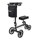 FlyingJoy Steerable Knee Walker with Double Handbrake and Handgrip Height Adjustability,for Foot Injuries Compact Crutches Alternative (Black)