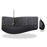 Perixx Periduo-505, Wired USB Ergonomic Split Keyboard and Vertical Mouse Combo with Adjustable Palm Rest and Short Tactical Membrane Keys, US English Layout