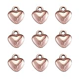 Cheriswelry 10Pcs Rose Gold Heart Alloy Charms Love Heart Metal Dangle Pendants Valentine’s Day Hang Ornament 12x9.5mm for DIY Necklace Earring Bracelet Jewelry Making