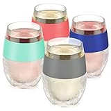 HOST Cooling Cup Set of 4 Plastic Double Wall Insulated Freezable Drink Chilling Tumbler with Freezing Gel, Wine Glasses for Red and White Wine, 8.5 oz, Assorted Colors