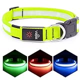 VIZPET LED Dog Collar USB Rechargeable 100% Waterproof Adjustable Light Up Dog Collar Super Bright Safety Light Glowing Collars for Dogs (Green, X-Large)