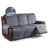 KinCam Waterproof Recliner Sofa Cover, Non-Slip Reclining Couch Covers for 3 Seat, Recliner Couch Cover Furniture Protector with Elastic Straps for Pets, Kids, Dark Gray
