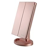 deweisn Tri-Fold Lighted Vanity Mirror with 21 LED Lights, Touch Screen and 3X/2X/1X Magnification, Two Power Supply Modes Make Up Mirror,Travel Mirror
