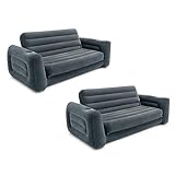 Intex 2 in 1 Inflatable Pull Out Sofa and Queen Size Air Bed Mattress with Cup Holders for Indoor and Outdoor Use for Adults (2 Pack), Charcoal Gray
