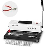 MAKEASY Spiral Binding Machine - Manual Hole Punch - Electric Coil Inserter - Adjustable Side Margin, for Letter Size/A4/A5, Comes with 100pcs Coil Binding Spines & Plier