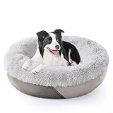 JOEJOY Calming Dog Bed for Small Medium Large Dogs, Anti-Anxiety Puppy Cuddler Bed, Cozy Soft Round Fluffy Plush Pet Bed, Machine Washable and Anti-Slip Bottom (36', Grey)