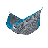 Fox Outfitters Neolite Double Camping Hammock - Lightweight Portable Nylon Parachute Hammock for Backpacking, Travel, Beach, Yard. Hammock Straps & Steel Carabiners Included (Sky Blue/Grey)
