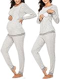 Ekouaer Maternity Clothes Winter Nursing PJS Thermal Underwear Set for Women Stirped Winter Warm Maternity & Nursing Pjs (Light Gray M)