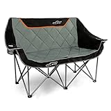 FAIR WIND Oversized Fully Padded Camping Chair Folding Loveseat Camping Couch Double Duo Chair Heavy Duty Quad Fold Chair Arm Chair with Cup Hold - Supports 650 LBS Black