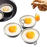 Stainless Steel Egg Poacher, Perfect Poached Egg Maker, Round Egg Cooker Rings For Breakfast Cooking Tool 3 Poached Egg Cups