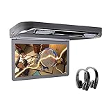 XTRONS 13.3 Inch 1080P Video Car MPV Roof Flip Down Overhead Multimedia Car Ceiling Overhead DVD Player Display Wide Screen Ultra-Thin with HDMI Input 2PCS Black New IR Headphones Included