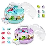 iftnotea 2pcs Dinosaur Mini Claw Machine for Kids with 44 Mini Figures Prizes Toy - Arcade Game Miniature Novelty Toys Christmas Birthday Gifts for Adults and 3+-Year-Old Boys & Girls(Purple & Green)