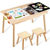Purelax Children's Sensory Table with 2 Stool, Multifunction Toddler Play Sand Table Indoor Art Table Drawing Table for Kids, Toddler Sensory Table with 2 Storage Bin, 2 Stool, 2 Pen Holder
