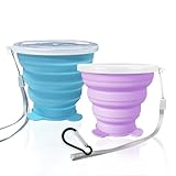 180ML+180ML Collapsible Cup-Silicone Small Foldable Cup-Expandable Folding Drinking Cup -Reusable Portable Mugs Cup with Lids For Travel, Camping, Hiking, Holiday, Outdoor Sports, Home, Office