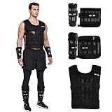 LEKÄRO 45LB Adjustable Weighted Vest Set with Arm Weights and Leg Weights, Weight Training Workout Sut, Fitness Boxing Jacket & Wrist Weights & Ankle Weights (Including Weights: 96-100 steel plates)