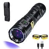 DARKDAWN UV 365nm Light Blacklight High Power, 20W Ultraviolet Flashlight USB-C Rechargeable with Black Mirror, 3 LEDs Mini Woods Lamp for Dog/Cat Urine Detector, Anti-counterfeiting Identification