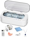 Ultrasonic Cleaner Jewelry Cleaner Machine - 48Khz Silver Cleaner, Ultrasonic Cleaner Machine for Eye Glasses, Ring, Earring, Necklaces, Watch Strap, Makeup Brush, 304 Stainless Steel Tank with 12OZ