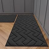 hicorfe Kitchen Rugs and Mats Sets,2 Pieces Super Absorbent Polypropylene Non-Slip Rug,Soft Comfort Floor Mat,Machine Wash for Kitchen,Hallway,Office,Sink,Laundry(20' x 31.5'+20' x 48',Charcoal)