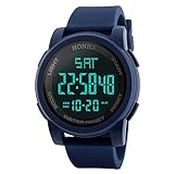 Men's Digital Watch Large Face LED Wrist Watches Military Sports Electronic Waterproof Outdoor Stopwatch (Blue -1)