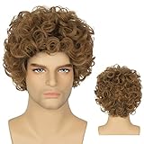 Miss U Hair Mens Wigs Mullet Wig Short Curly Layered Brown Wig Male Cosplay Halloween Costume Wig