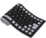 Atzuofan USB Wired Silicone Keyboard, Portable Keyboard for Laptop, PC, Notebook and Travel, Flexible Foldable and Rollup Keyboard, Waterproof, Dustproof and Lightweight (Black)