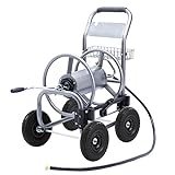Giraffe Tools Industrial Hose Reel Cart, Heavy Duty Hose Reel with 4 Solid Wheels, Slide Hose Guide System, Holds 250-Feet of 5/8' Hose Capacity for Outside Garden & Yard