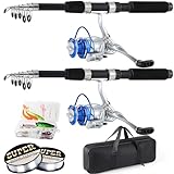 Fishing Pole Combo, 6.9ft 2Pcs Telescopic Rods Set, Collapsible Carbon Fiber Fishing Rods, 2PCS Spinning Reel Set with Carrier Bag Freshwater Fishing Rod and Reel Combos Kits(2 Blue Combos)