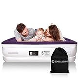 CHILLSUN Queen Air Mattress with Built-in Pump - Best Inflatable Airbed Luxury Double High Inflatable Bed Blow Up Bed for Home Portable Camping Travel, 80x60x18in, 650lb MAX