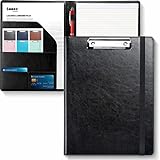Sooez Premium PU Leather Padfolio Clipboard with Notepad, Letter Size, Black