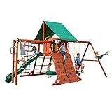 Gorilla Playsets 01-0011 Sun Valley II Wood Swing with Monkey Bars, Tire Swing, and Rock Wall, Redwood