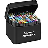 Soucolor Alcohol Markers Set, 101 Dual Tip Permanent Artist Coloring Markers for Adult Coloring Books, Sketching and Illustrations, Card Making Art Supplies Drawing Set with Case for Easy Storage