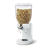 Qulable Dry Food Dispenser, Grain Storage Bin, 3.5L Oat Dispenser Countertop, Candy Dispenser, Dispense with controlled amount for Rice Beans Cereal Nuts Snack breakfast（white）