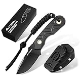 FLISSA Fixed Blade Knife, 7 Inch Full Tang Hunting Knife with Kydex Sheath and Emergency Rope, Tactical Knife for Survival, Camping, Hiking(Black)