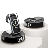 Alarm Clock with Wireless Charging Station, Clock for Bedroom with Dimmable Night Light Bluetooth Speaker, Wireless Charger Dock Station for iPhone 15 14 13 12 11 Pro Max, Apple Watch, AirPods