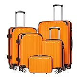 Coolife Luggage Expandable 5 Piece Sets PC+ABS Spinner Suitcase 20 inch 24 inch 28 inch (orange new)