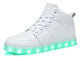 CanLeg Adult High Top LED Light Up Shoes Dance Dazzle USB Charge Flashing Fashion Sneaker for Men Women (CL23098White44)