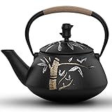 Tea Kettle, Cast Iron Tea Pot with Stainless Steel Infuser, Japanese Tea Pots for Stove Top, Unique Hand Painted Bamboo Pattern, Teapots with Enameled Interior, Tetsubin Tea Kettle, 800ML