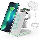 Charging Station for Apple Devices, 3 in 1 Wireless Charger Stand with 20W USB C Adapter Compatible with iPhone15 14 13 12 11 Pro Max 8 XS XR, Fast Charging Stand Dock for Apple Watch Series & AirPods
