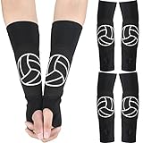 Minatee Volleyball Arm Sleeves Passing Hitting Forearm Sleeves with Protection Pads and Thumb Hole Padded Volleyball Sleeves (2 Pairs, 10.4 Inch)