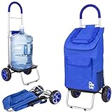 dbest products Trolley Dolly, Blue Foldable Shopping cart for Groceries with Wheels and Removable Bag and Rolling Personal Handtruck, Standard