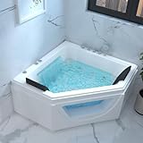 Corner Whirlpool Tub - 2 Person Whirlpool Bathtub,3-Side Apron Bathtub with 10 Filler Faucet Water Jets Led Light,Spa Bath tub with Chromatherapy for Relaxation & Spa Experience