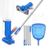 CKE 2023 68' Portable Pool Vacuum Jet Underwater Cleaner and Leaf Skimmer Net, 4 Section 1.25' Pole of Hand Held Portable Vacuum Pool Cleaner with 6' Deep Swimming Pool Skimmer Net Mini Jet Underwater